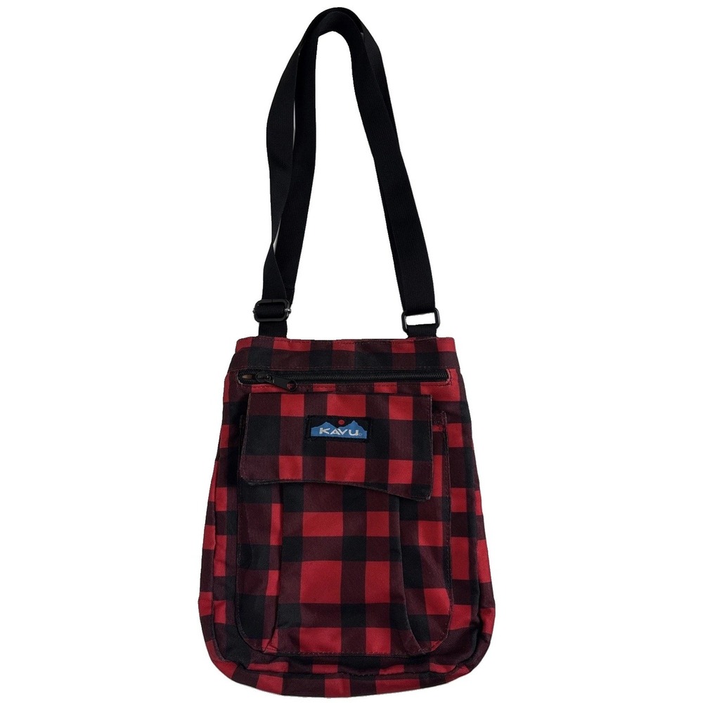 Kavu Keeper Shoulder Bag Buffalo Plaid Red Messenger Bag